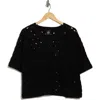 Bobeau Floral Crochet Short Sleeve Top In Black