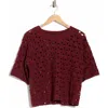 Bobeau Floral Crochet Short Sleeve Top In Brown