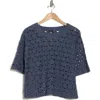 Bobeau Floral Crochet Short Sleeve Top In Flint Stone