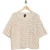 Bobeau Floral Crochet Short Sleeve Top In Ivory