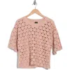 Bobeau Floral Crochet Short Sleeve Top In Vintage Rose