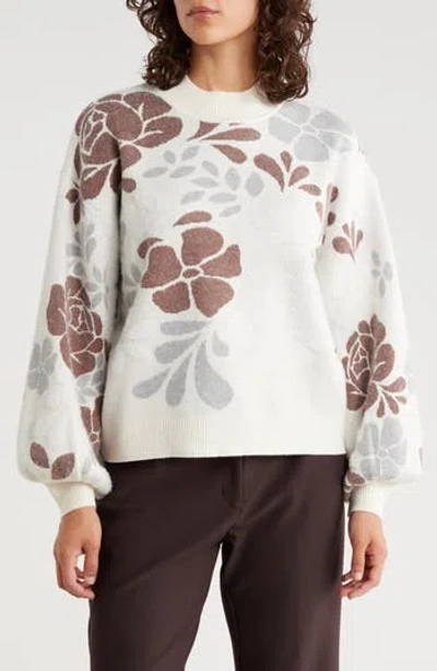 Bobeau Floral Jacquard Sweater In Gold