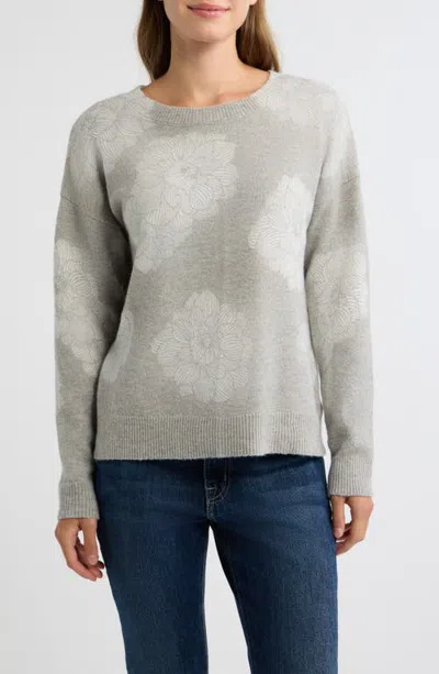 Bobeau Floral Jacquard Sweater In Gray
