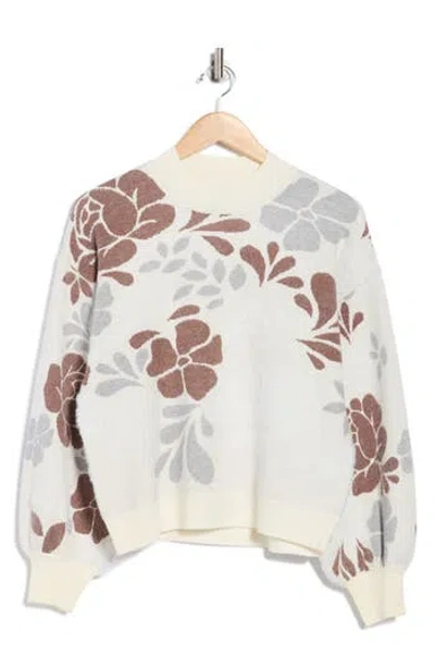 Bobeau Floral Jacquard Sweater In Multi