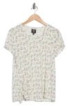 Bobeau Floral Print Side Tie T-shirt In Neutral