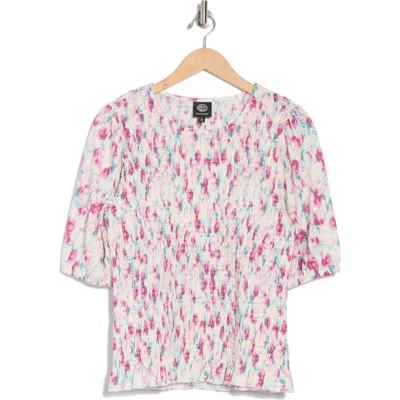 Bobeau Floral Puff Sleeve Smocked Top