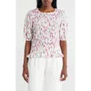 Bobeau Floral Puff Sleeve Smocked Top In Neutral