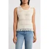 Bobeau Fringe Open Stitch Sweater Tank In Brown