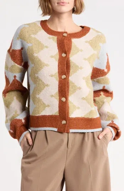 Bobeau Geo Jacquard Cardigan In Multi