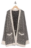 Bobeau Geometric Popcorn Boucle Cardigan In Cream/black