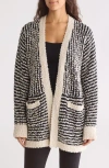 Bobeau Geometric Popcorn Boucle Cardigan In Neutral