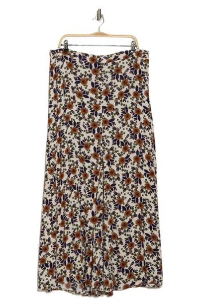 Bobeau Godet Maxi Skirt In Bran/indigo Floral