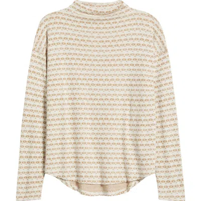 Bobeau Jacquard Mock Neck Knit Top In Light Oatmeal/bronze