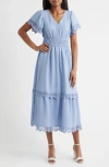 Bobeau Lace Flutter Sleeve Maxi Dress