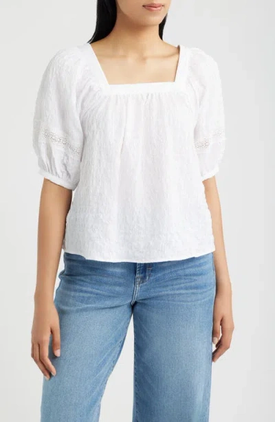 Bobeau Lace Trim Top In White
