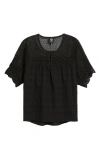 Bobeau Lace Yoke Cotton Top In Black