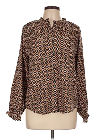 Bobeau Long Sleeve Blouse In Brown