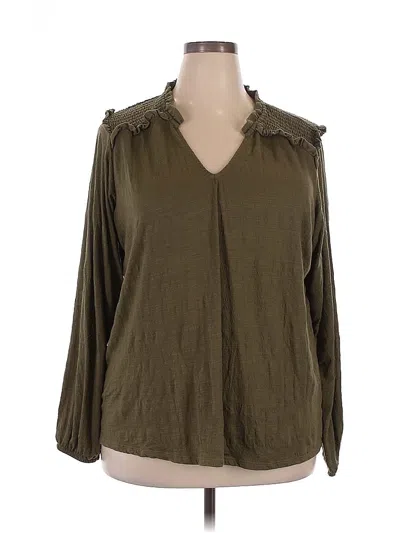 Pre-owned Bobeau Long Sleeve Blouse In Green