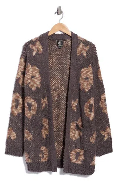 Bobeau Long Sleeve Cardigan In Charcoal Floral