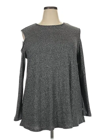 Pre-owned Bobeau Long Sleeve Top Gray Cold Shoulder Neckline Tops