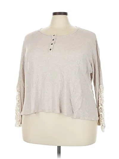 Pre-owned Bobeau Long Sleeve Top Ivory Keyhole Neckline Tops In White