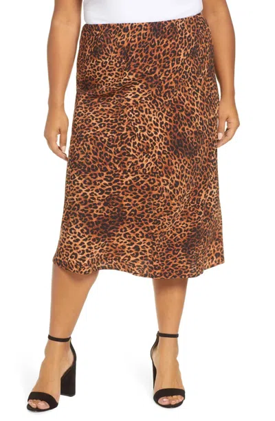 Bobeau Lyndon Satin Bias Skirt - Plus In Brown