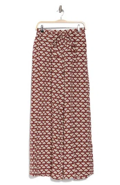 Bobeau Lyra Crepe Wide Leg Pants In Mahogany/navy Ginko