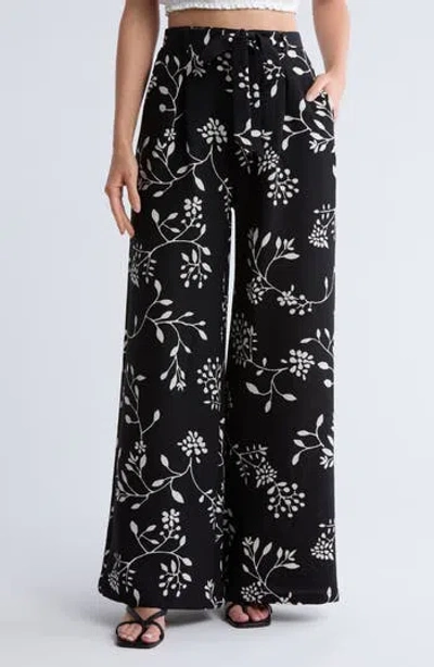 Bobeau Lyra Crepe Wide Leg Pants In Black