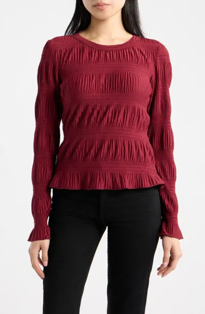 Bobeau Merrow Smocked Top In Burgundy