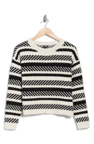 Bobeau Mixed Stitch Crew Sweater In Multi