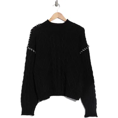 Bobeau Mock Neck Cable Knit Sweater In Black