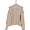 Bobeau Mock Neck Cable Knit Sweater In Brown