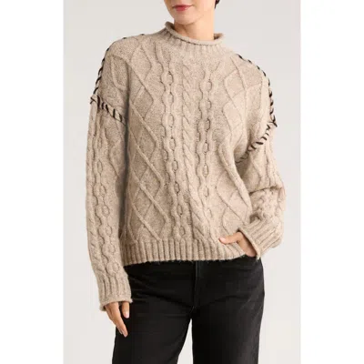 Bobeau Mock Neck Cable Knit Sweater In Neutral
