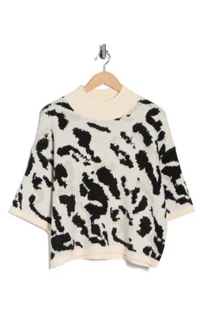 Bobeau Mock Neck Dolman Sleeve Boxy Sweater In Multi