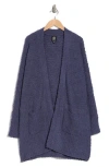 Bobeau Open Front Patch Pocket Popcorn Cardigan In Blue