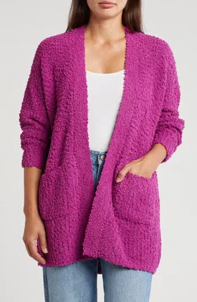 Bobeau Open Front Patch Pocket Popcorn Cardigan In Clover