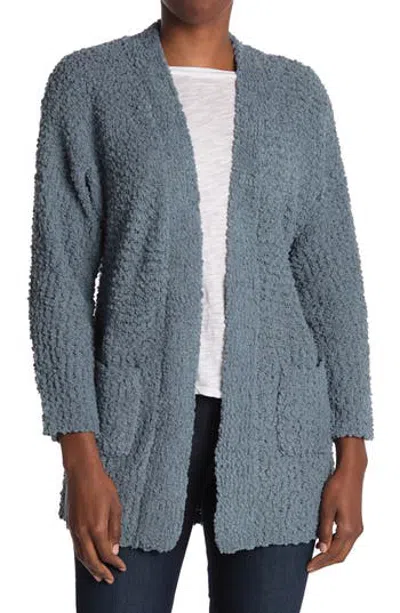 Bobeau Open Front Patch Pocket Popcorn Cardigan In Blue