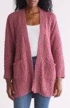 Bobeau Open Front Patch Pocket Popcorn Cardigan In Mauve