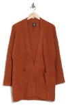 Bobeau Open Front Patch Pocket Popcorn Cardigan In Mocha