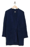 Bobeau Open Front Patch Pocket Popcorn Cardigan In Navy