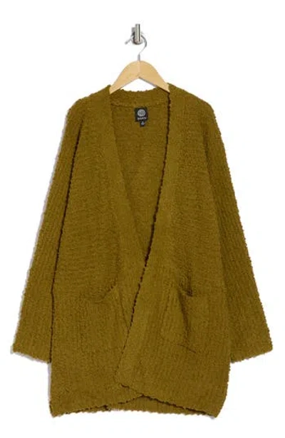 Bobeau Open Front Patch Pocket Popcorn Cardigan In Plantation