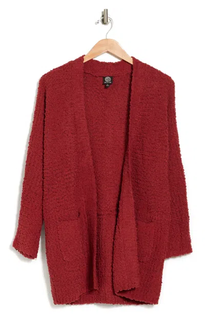 Bobeau Open Front Patch Pocket Popcorn Cardigan In Rust