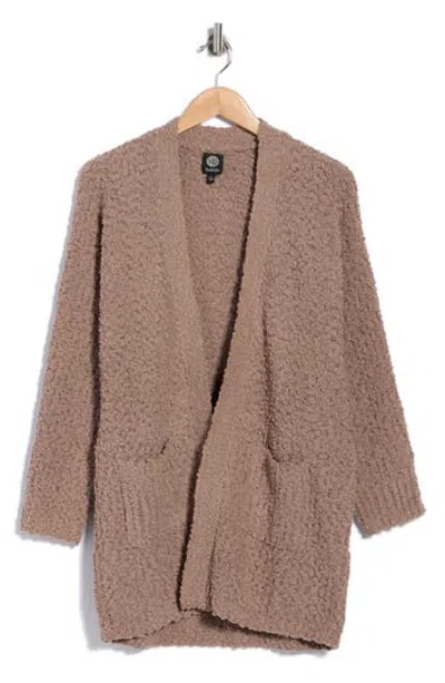 Bobeau Open Front Patch Pocket Popcorn Cardigan In Brown
