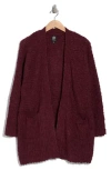 Bobeau Open Front Patch Pocket Popcorn Cardigan In Wine