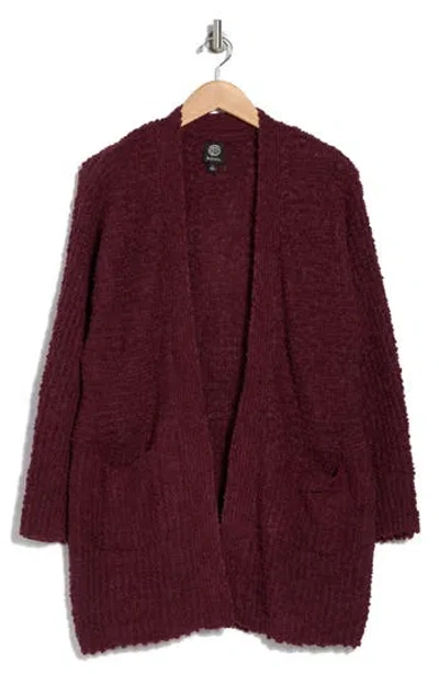 Bobeau Open Front Patch Pocket Popcorn Cardigan In Wine