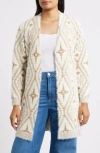 Bobeau Pattern Eyelash Cardigan In Neutral
