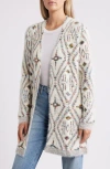 Bobeau Pattern Eyelash Cardigan In Ivory Mix