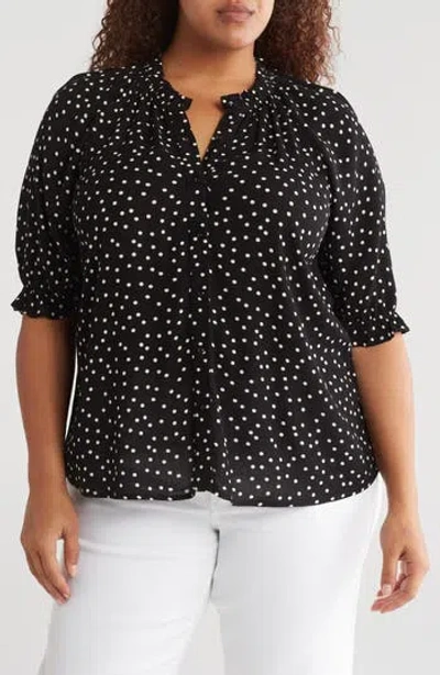 Bobeau Patterned Button-up Top In Black/ivory Dot