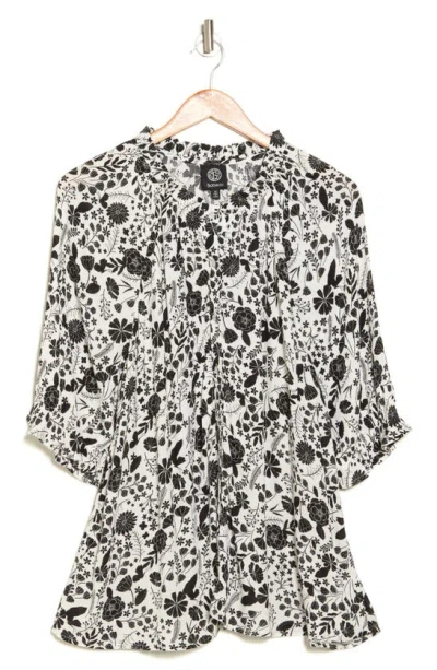 Bobeau Patterned Button-up Top In Ivory/ Black Mix Floral