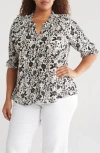 Bobeau Patterned Button-up Top In Ivory/black Mix Floral